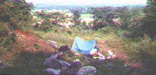 Our tent in the quarry from above.