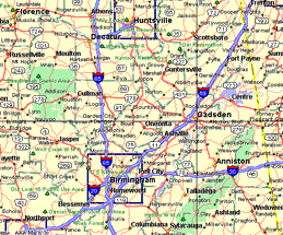 A map of Northeast Alabama.